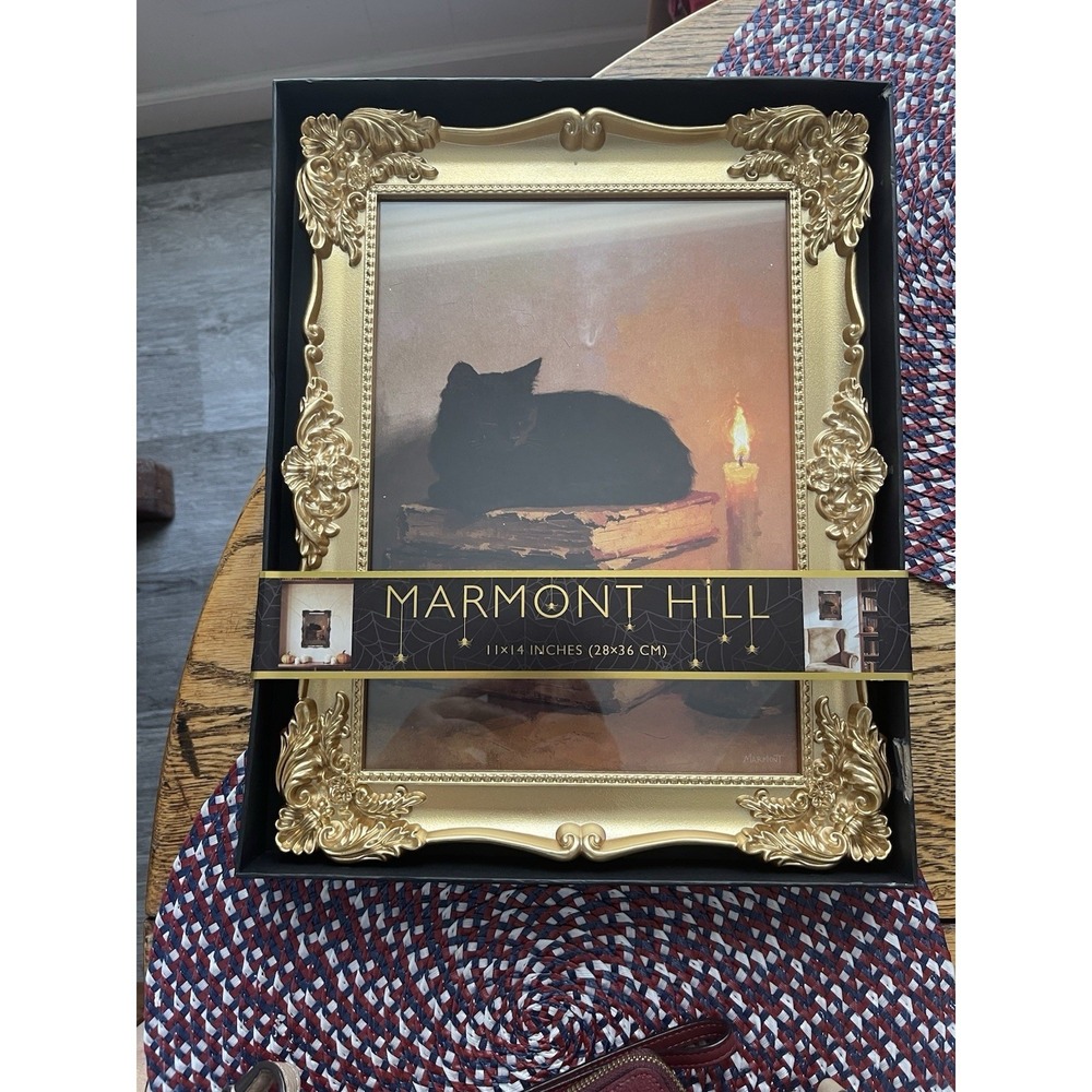 Marmont Hill "Black Cat & Candle" Framed Wall Art 11x14 Gothic Halloween NWT